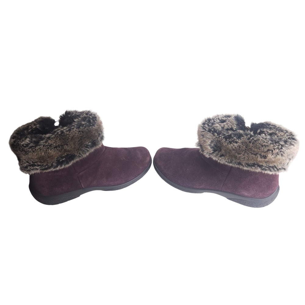 Hotter Romance Suede Ankle Boots Purple Faux‎ Fur Trim Side Zip UK 5 US 7 - Picture 8 of 10